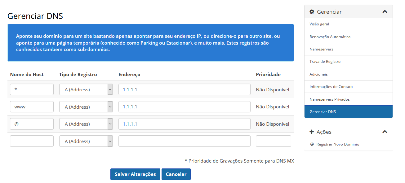 Como configuro meu domínio para usar no VPS / Dedicado